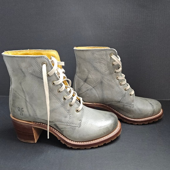 FRYE Women's Leather Sabrina Lace Up Ankle Boots Gray Size 6 Vibram Roccia SCUFF - Picture 6 of 15